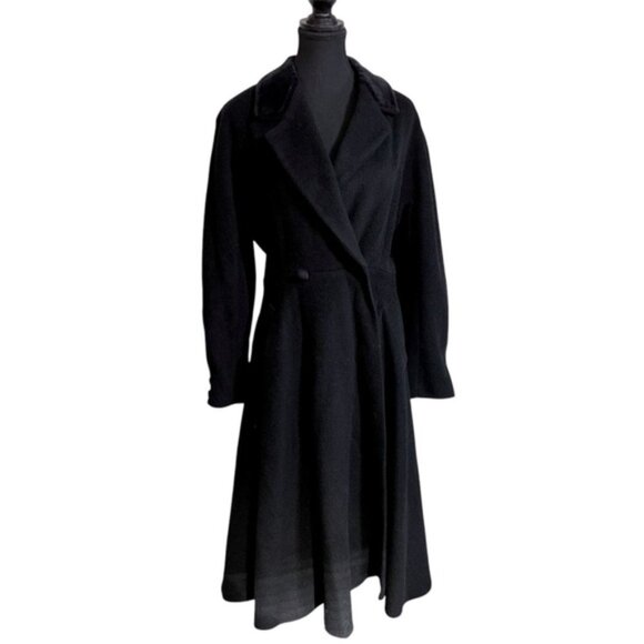 Dama Women’s Large 42 Elegant Black Wool AlpacaTrench Coat Italy Flared Vintage - Picture 1 of 15